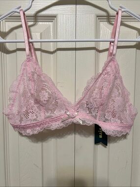 SYRN  Pink Lace Triangle Bralette with Bow Detail